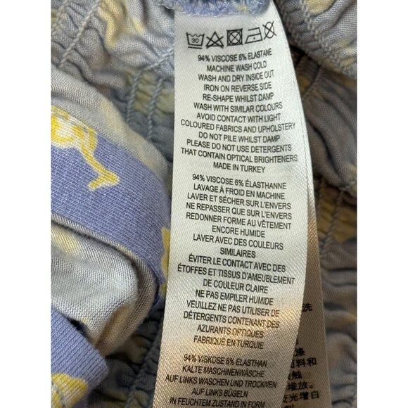 French Connection Top Womens XL Shirt Blue Yellow Floral Smocked Casual Summer - Picture 13 of 15